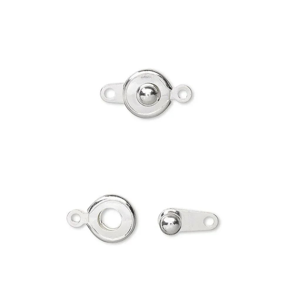 Silver Plated Button Snap Necklace Bracelet Clasps Findings 7.5mm Round 5 Sets